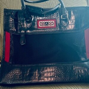 Brighton Black & Red Croc-Embossed Pet Carrier Tote